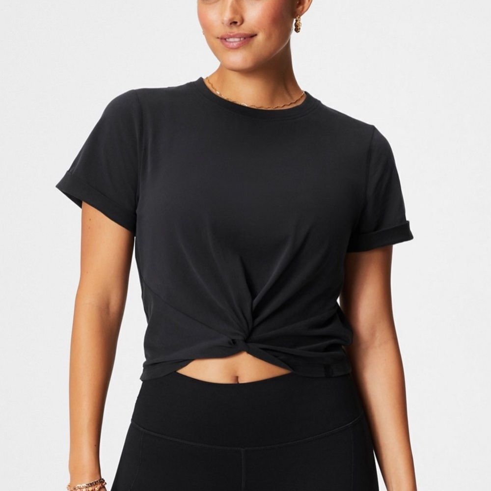 Fabletics Black 100% Cotton Twist Knot Tee Size 1X